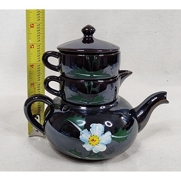 Vintage Japanese Lusterware Stacking Teapot Set – Hand Painted Floral – 3 pc Set - Picture 12 of 12